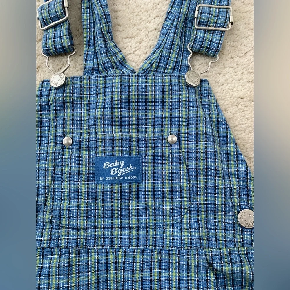 Vintage Oshkosh Size 24 Months Blue and Green Plaid Overalls